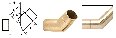 C.R. Laurence CRL Polished Brass 135&amp;#186; Flush Angle for 1-1/2&quot; (38.1 mm) Tubing | HR15MPB
