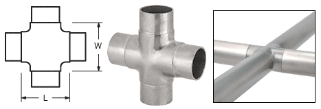 C.R. Laurence CRL Brushed Stainless Flush Cross for 1-1/2&quot; (38.1 mm) Tubing | HR15NBS