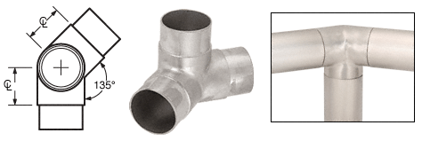 C.R. Laurence CRL Brushed Stainless 135 Degree Side Outlet Elbow for 1-1/2&quot; (38.1 mm) Tubing | HR15PBS