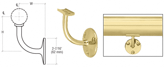 C.R. Laurence CRL Polished Brass Surface Mounted Hand Railing Bracket for 1-1/2&quot; (38.1 mm) Tubing | HR15TPB