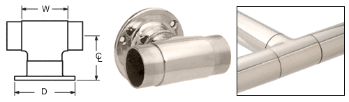 C.R. Laurence CRL Polished Stainless Flush Wall Mount Tee for 1-1/2&quot; (38.1 mm) Tubing | HR15UPS