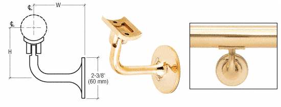 C.R. Laurence CRL Polished Brass 2-Way Adjustable Concealed Surface Mounted Hand Railing Bracket for 1-1/2&quot; (38.1 mm) Tubing | HR15WAPB