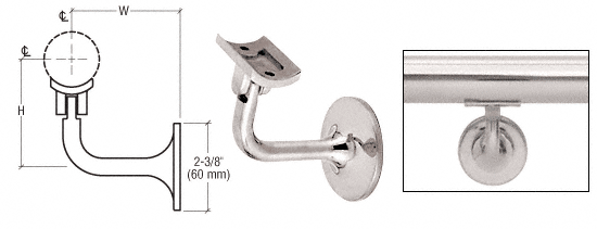 C.R. Laurence CRL Polished Stainless 2-Way Adjustable Concealed Surface Mounted Hand Railing Bracket for 1-1/2&quot; (38.1 mm) Tubing | HR15WAPS