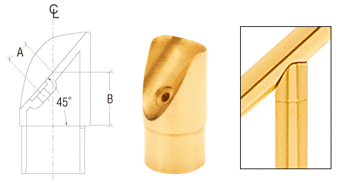 C.R. Laurence CRL Polished Brass 45 Degree Coped Perpendicular Collar for 2&quot; (50.8 mm) Tubing at  45 Degree Angle | HR204PCPB