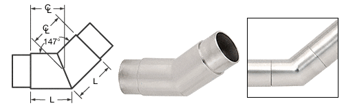 C.R. Laurence CRL Brushed Stainless 147&amp;#176; Flush Angle for 2&quot; (50.8 mm) Tubing | HR20ABS