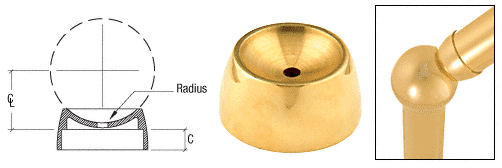C.R. Laurence CRL Polished Brass 3-5/16&quot; Ball Type Angle Collar for 2&quot; Tubing | HR20ACPB