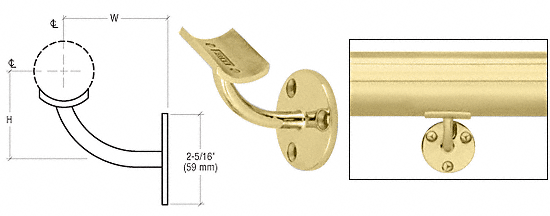 C.R. Laurence CRL Polished Brass Surface Mounted Hand Railing Bracket for 2&quot; (50.8 mm) Diameter | HR20B3PB