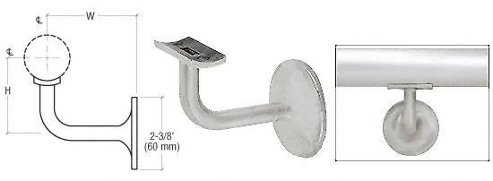 C.R. Laurence CRL Brushed Stainless Concealed Surface Mounted Hand Railing Bracket for 2&quot; (50.8 mm) Diameter | HR20B4BS