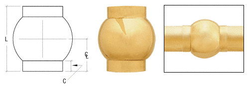 C.R. Laurence CRL Polished Brass 3-5/16&quot; Ball Type Inline Outlet for 2&quot; Tubing | HR20BAPB