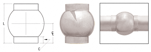 C.R. Laurence CRL Polished Stainless 3-5/16&quot; Ball Type Inline Outlet for 2&quot; Tubing | HR20BAPS