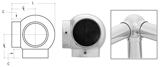 C.R. Laurence CRL Polished Stainless 3-5/16&quot; 90 Degree Ball Type Side Outlet Elbow for 2&quot; Tubing | HR20BJPS