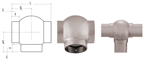 C.R. Laurence CRL Brushed Stainless 3-5/16&quot; Ball Type Tee for 2&quot; Tubing | HR20BKBS