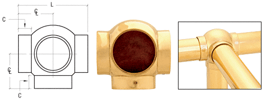 C.R. Laurence CRL Polished Brass 3-5/16&quot; Ball Type Side Outlet Tees for 2&quot; Tubing | HR20BLPB