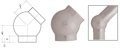 C.R. Laurence CRL Brushed Stainless 3-5/16&quot; 135 Degree Ball Type Elbow for 2&quot; Tubing | HR20BMBS
