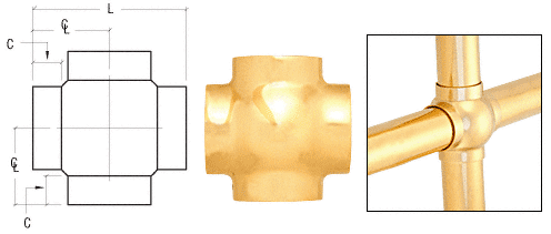 C.R. Laurence CRL Polished Brass 3-5/16&quot; Ball Type Crosses for 2&quot; Tubing | HR20BNPB