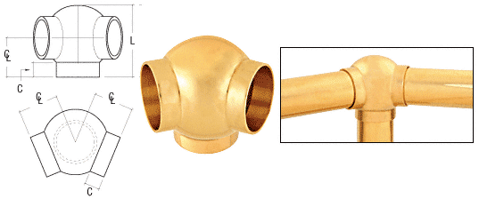C.R. Laurence CRL Polished Brass 3-5/16&quot; 135 Degree Ball Type Side Outlet Elbows for 2&quot; Tubing | HR20BPPB