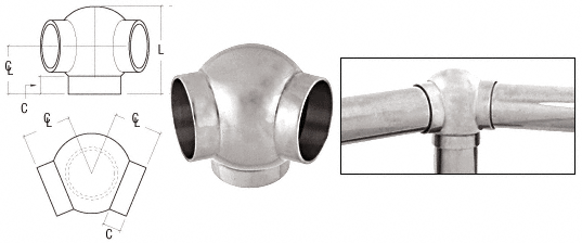C.R. Laurence CRL Polished Stainless 3-5/16&quot; 135 Degree Ball Type Side Outlet Elbow for 2&quot; Tubing | HR20BPPS