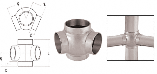 C.R. Laurence CRL Brushed Stainless 135 Degree Ball Type Side Outlet Tees for 2&quot; Tubing | HR20BQBS