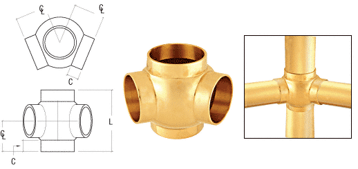 C.R. Laurence CRL Polished Brass 135 Degree Ball Type Side Outlet Tees for 2&quot; Tubing | HR20BQPB