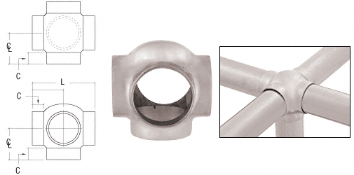 C.R. Laurence CRL Brushed Stainless 3-5/16&quot; Ball Type Side Outlet Crosses for 2&quot; Tubing | HR20BRBS
