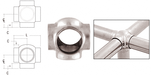 C.R. Laurence CRL Polished Stainless 3-5/16&quot; Ball Type Side Outlet Crosses for 2&quot; Tubing | HR20BRPS