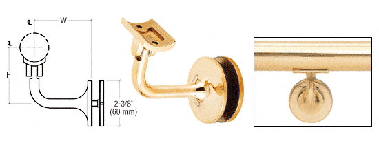 C.R. Laurence CRL Polished Brass 2-Way Adjustable Glass Mounted Hand Railing Bracket for 2&quot; (50.8 mm) Tubing | HR20GAPB