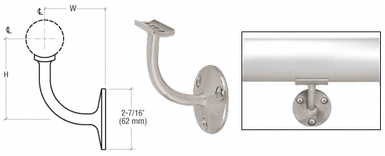 C.R. Laurence CRL Brushed Stainless Surface Mounted Hand Railing Bracket for 2&quot; (50.8 mm) Tubing | HR20TBS