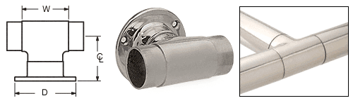 C.R. Laurence CRL Brushed Stainless Flush Wall Mount Tee for 2&quot; (50.8 mm) Tubing | HR20UBS