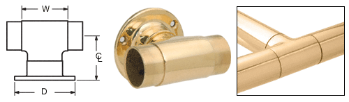 C.R. Laurence CRL Polished Brass Flush Wall Mount Tees for 2&quot; (50.8 mm) Tubing | HR20UPB