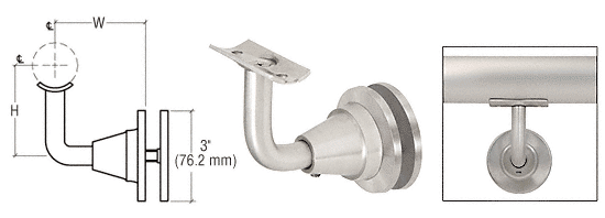 C.R. Laurence CRL Brushed Stainless 3-Way Adjustable Glass Mounted Hand Railing Bracket for 1-1/2&quot;, 1.9&quot; and 2&quot; Diameter Tubing | HR2DGBS