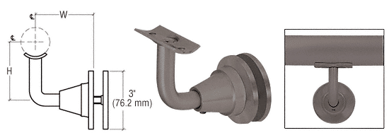 C.R. Laurence CRL Dark Bronze Anodized 3-Way Adjustable Glass Mounted Hand Railing Bracket for 1-1/2&quot;, 1.9&quot; and 2&quot; Diameter Tubing | HR2DGDU