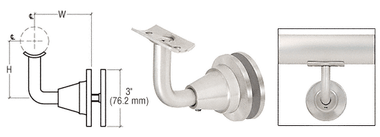 C.R. Laurence CRL Mill Aluminum 3-Way Adjustable Glass Mounted Hand Railing Bracket for 1-1/2&quot;, 1.9&quot; and 2&quot; Diameter Tubing | HR2DGMA