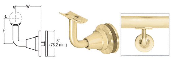 C.R. Laurence CRL Polished Brass 3-Way Adjustable Glass Mounted Hand Railing Bracket for 1-1/2&quot;, 1.9&quot; and 2&quot; Diameter Tubing | HR2DGPB