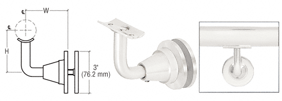 C.R. Laurence CRL Polished Stainless 3-Way Adjustable Glass Mounted Hand Railing Bracket for 1-1/2&quot;, 1.9&quot; and 2&quot; Diameter Tubing | HR2DGPS