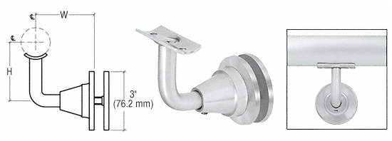 C.R. Laurence CRL Satin Anodized 3-Way Adjustable Glass Mounted Hand Railing Bracket for 1-1/2&quot;, 1.9&quot; and 2&quot; Diameter Tubing | HR2DGSA