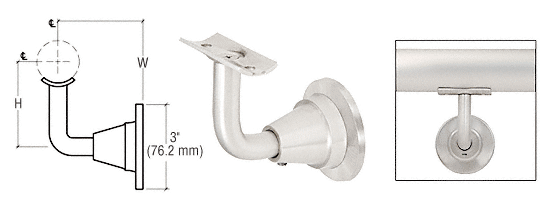 C.R. Laurence CRL Mill Aluminum 3-Way Adjustable Concealed Surface Mounted Hand Railing Bracket for 1-1/2&quot;, 1.9&quot; and 2&quot; Diameter Tubing | HR2DWMA