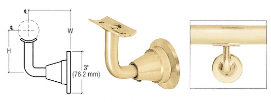 C.R. Laurence CRL Polished Brass 3-Way Adjustable Concealed Surface Mounted Hand Railing Bracket for 1-1/2&quot;, 1.9&quot; and 2&quot; Diameter Tubing | HR2DWPB