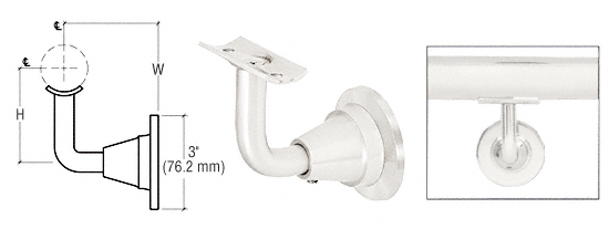 C.R. Laurence CRL Polished Stainless 3-Way Adjustable Concealed Surface Mounted Hand Railing Bracket for 1-1/2&quot;, 1.9&quot; and 2&quot; Diameter Tubing | HR2DWPS