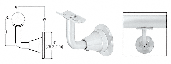 C.R. Laurence CRL Satin Anodized 3-Way Adjustable Concealed Surface Mounted Hand Railing Bracket for 1-1/2&quot;, 1.9&quot; and 2&quot; Diameter Tubing | HR2DWSA
