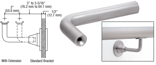 C.R. Laurence CRL Brushed Stainless Extension Arms for HR2D Series Brackets | HR2DXBS