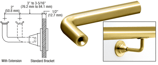 C.R. Laurence CRL Polished Brass Extension Arms for HR2D Series Brackets | HR2DXPB