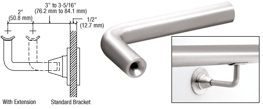 C.R. Laurence CRL Polished Stainless Extension Arms for HR2D Series Brackets | HR2DXPS