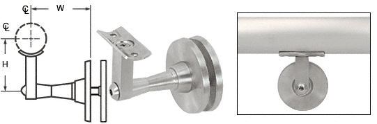 C.R. Laurence CRL Brushed Stainless 2-Way Adjustable Glass Mounted Hand Railing Bracket for 1-1/2&quot;, 1.9&quot; and 2&quot; Diameter Tubing  | HR2SGBS