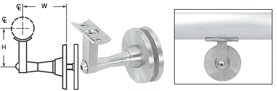 C.R. Laurence CRL Mill 2-Way Adjustable Glass Mounted Hand Railing Bracket for 1-1/2&quot;, 1.9&quot; and 2&quot; Diameter Tubing  | HR2SGMA