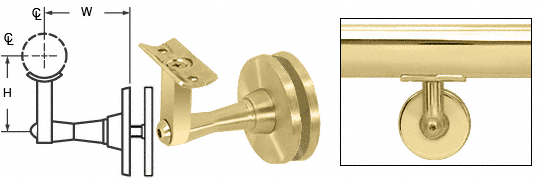 C.R. Laurence CRL Polished Brass 2-Way Adjustable Glass Mounted Hand Railing Bracket for 1-1/2&quot;, 1.9&quot; and 2&quot; Diameter Tubing  | HR2SGPB