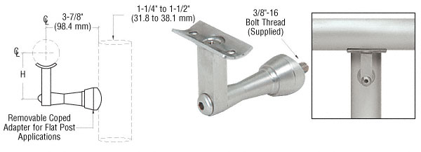 C.R. Laurence CRL Brushed Stainless 2-Way Adjustable Concealed Post Mounted Hand Railing Bracket for 1-1/2&quot;, 1.9&quot; and 2&quot; Diameter Tubing | HR2SPBS