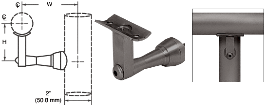 C.R. Laurence CRL Duranodic Bronze 2-Way Adjustable Concealed Post Mounted Hand Railing Bracket for 1-1/2&quot;, 1.9&quot; and 2&quot; Diameter Tubing | HR2SPDU