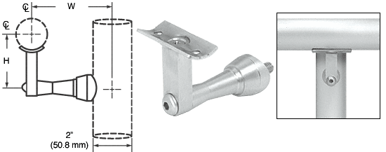 C.R. Laurence CRL Mill Aluminum 2-Way Adjustable Concealed Post Mounted Hand Railing Bracket for 1-1/2&quot;, 1.9&quot; and 2&quot; Diameter Tubing | HR2SPMA