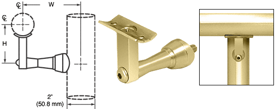 C.R. Laurence CRL Polished Brass 2-Way Adjustable Concealed Post Mounted Hand Railing Bracket for 1-1/2&quot;, 1.9&quot; and 2&quot; Diameter Tubing | HR2SPPB