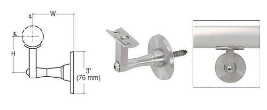 C.R. Laurence CRL Brushed Stainless 2-Way Adjustable Wall Mounted Hand Railing Bracket for 1-1/2&quot;, 1.9&quot; and 2&quot; Diameter Tubing | HR2SWBS
